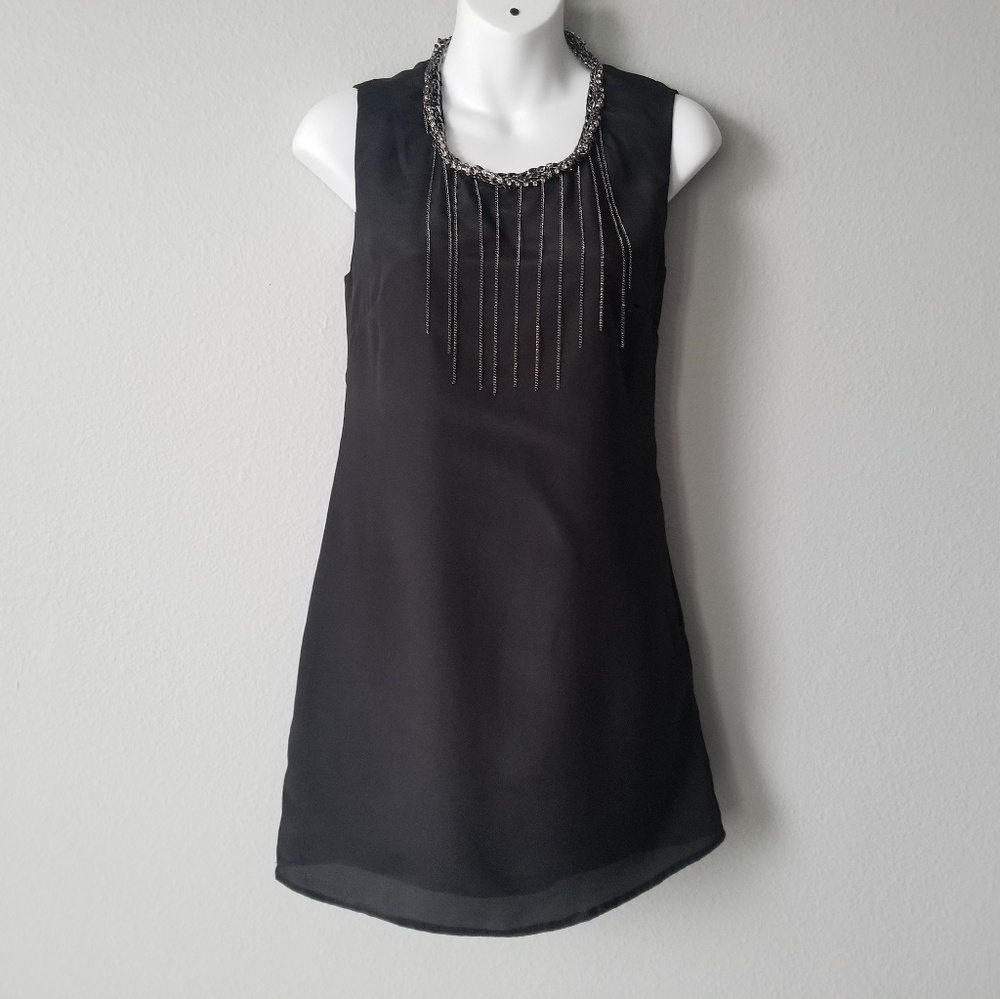 Black mini dress w necklace accent